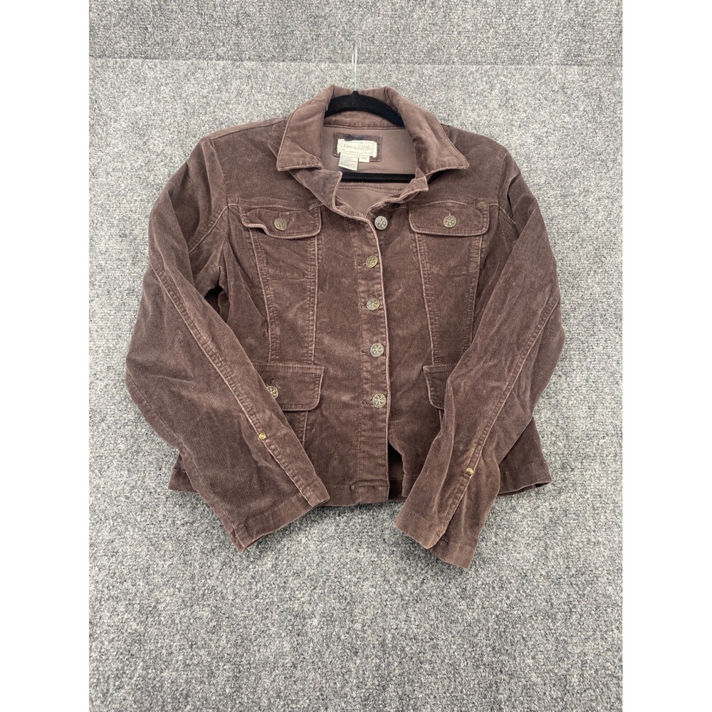 Live a Little Corduroy Trucker Jacket Womens PM Brown Stretch Button Up Utility